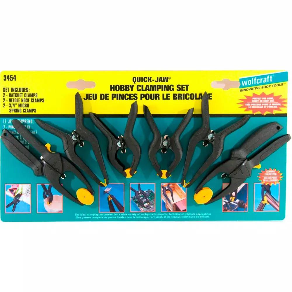 Wolfcraft 6-Piece Hobby Clamping Set - Spring, Ratchet, and Needle-Nose Clamps