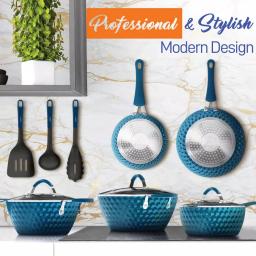 NutriChef Blue Diamond Ceramic 11-Piece Nonstick Aluminum Cookware Set thumbnail 5