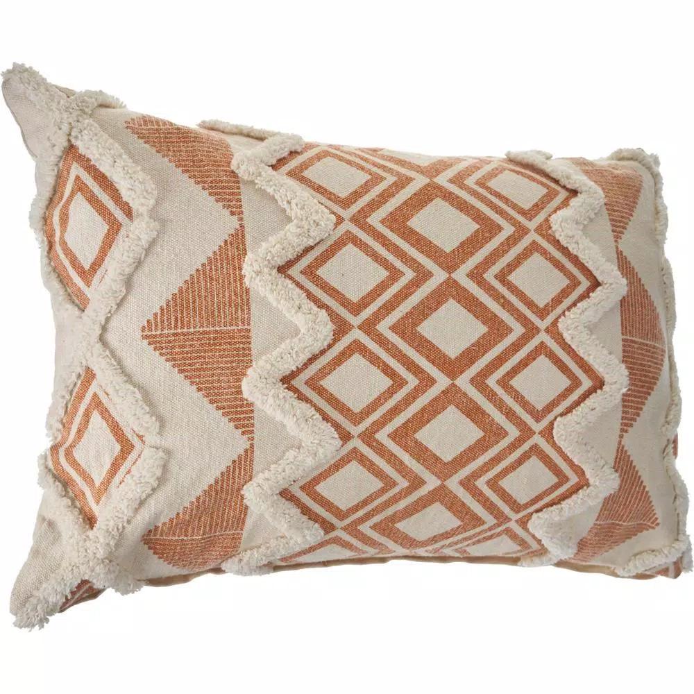 LR Home 36 x 14 in. Orange and Cream Tufted Geometric Cotton Throw Pillow