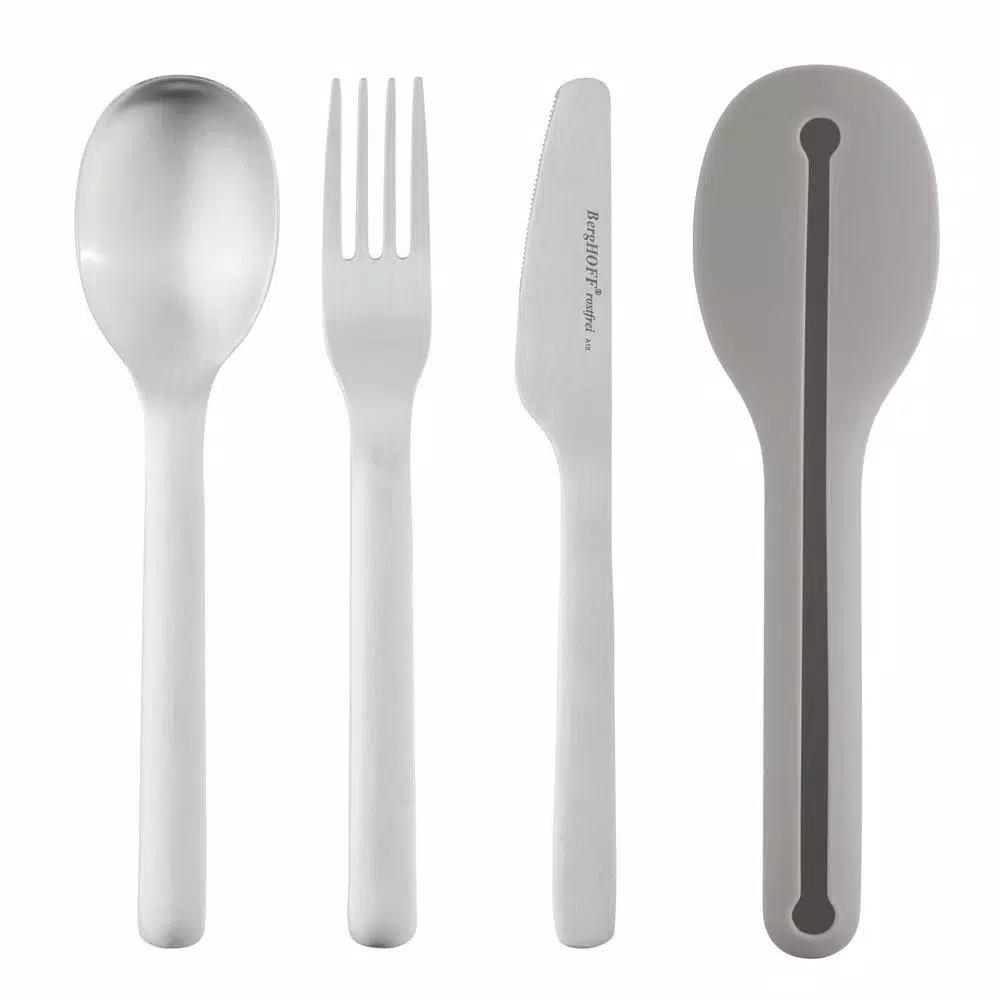 BergHOFF Leo Lunch Set with Bento Box, 40oz Water Bottle, and 3-Piece Stainless Steel Flatware - Gray and Mint