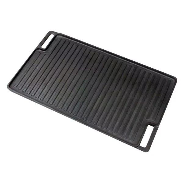 NutriChef 18 in. Reversible Cast Iron Grill Pan Set with Heat-Resistant Silicone Mitt, Black