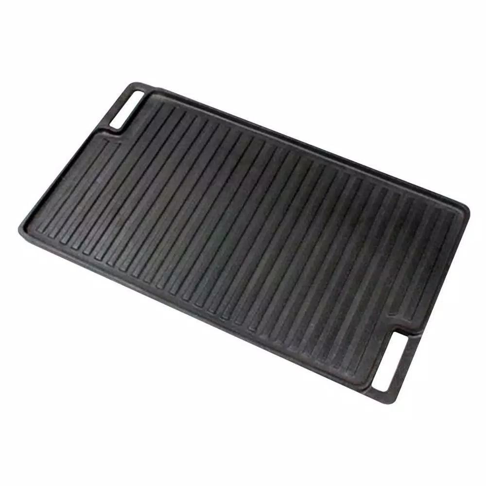 NutriChef 18 in. Reversible Cast Iron Grill Pan Set with Heat-Resistant Silicone Mitt, Black