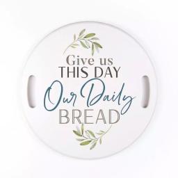 P Graham Dunn White Give Us This Day Decorative Round Wood Tray thumbnail 3