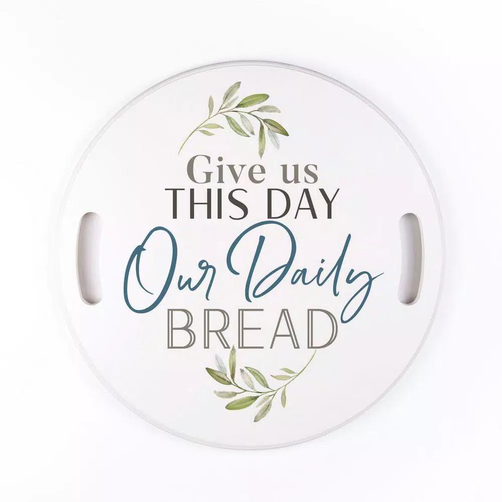 P Graham Dunn White Give Us This Day Decorative Round Wood Tray