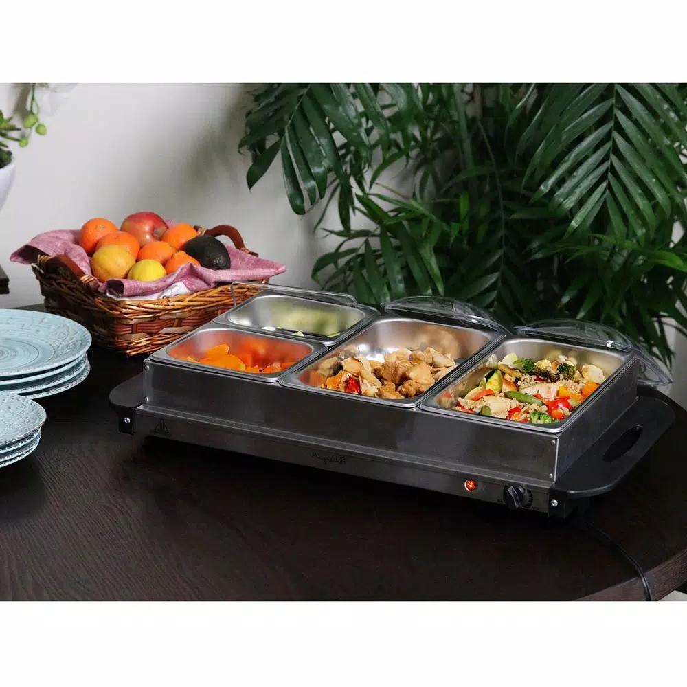 MegaChef 2.5L Stainless Steel Buffet Server and Warming Tray with 4 Removable Food Containers