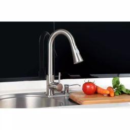 Vanity Art Brushed Nickel Single-Handle Pull-Down Kitchen Faucet with 360 Degree Swivel Spout thumbnail 4