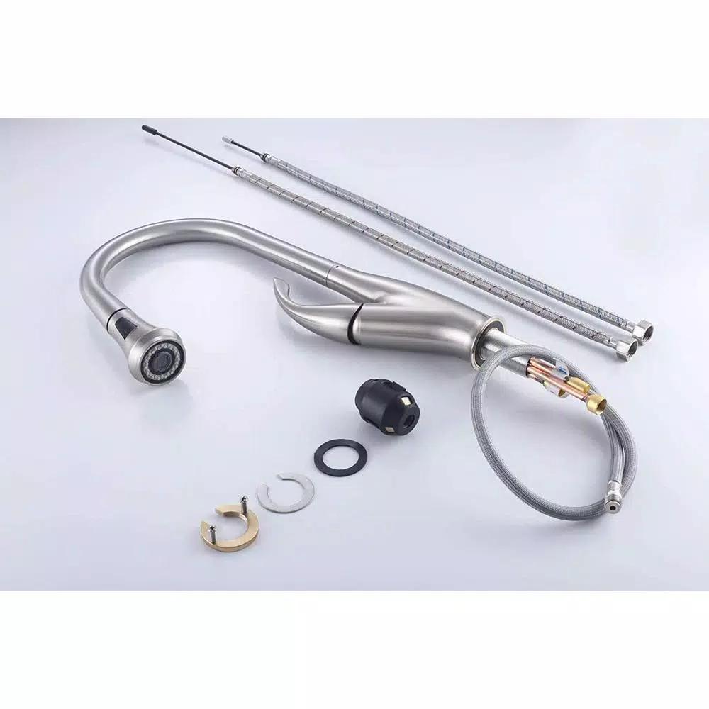 Vanity Art Brushed Nickel Single-Handle Pull-Down Kitchen Faucet with Spray Wand