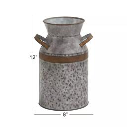 LITTON LANE 12 in. Farmhouse Rustic Galvanized Iron Milk Can with Hammered Finish thumbnail 4