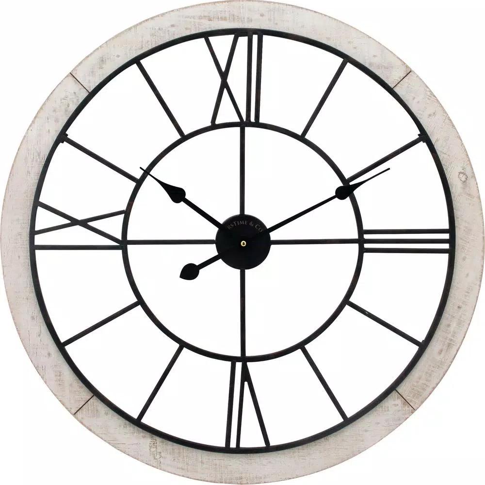 FirsTime & Co. 27 in. Timeworn Farmhouse Wall Clock with Whitewashed Wood Frame