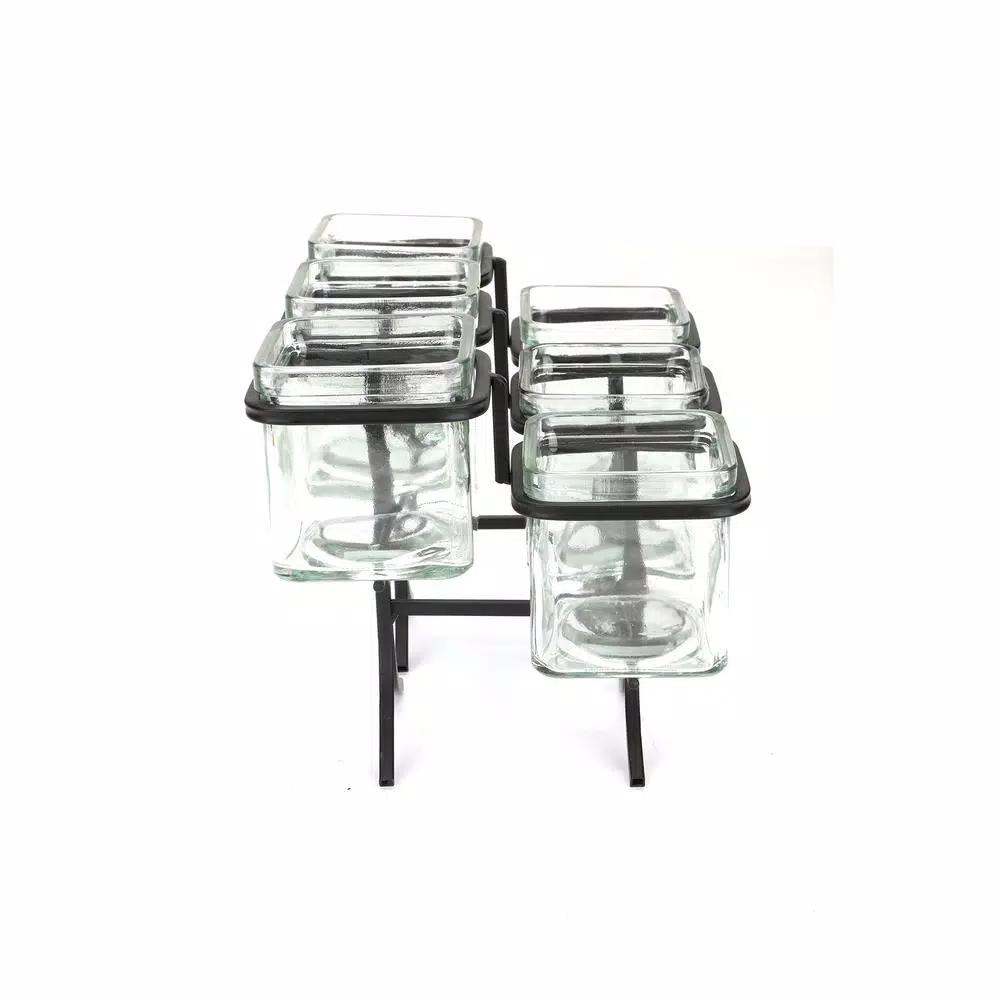 Mind Reader 6-Compartment Black Metal Condiment Server with 6 Removable 8 oz Glass Jars