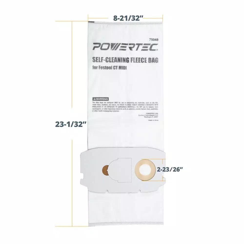 POWERTEC Self-Cleaning Replacement Filter Bags for Festool CT Midi (498411) - 5-Pack