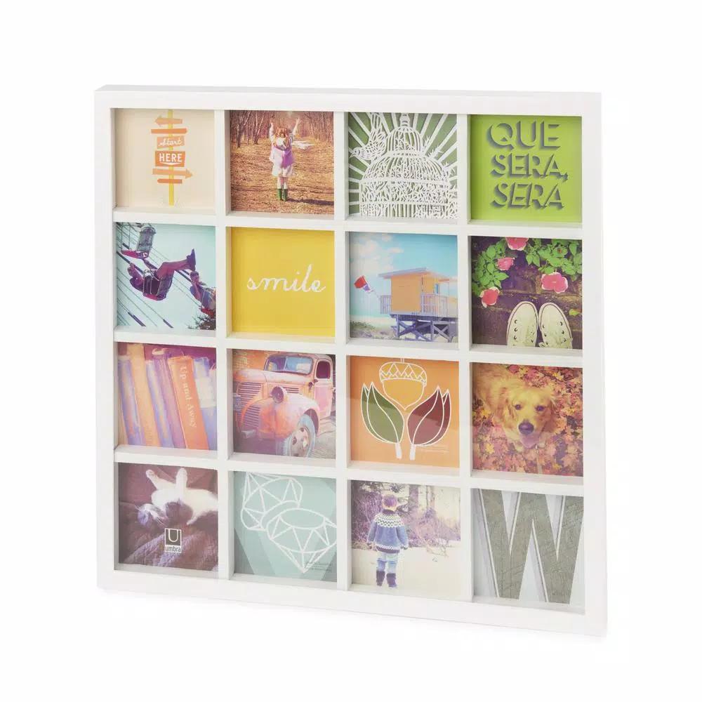 Umbra Gridart White Collage Picture Frame - 16 Photo Capacity, 4x4 inch Modern Wood Wall Decor
