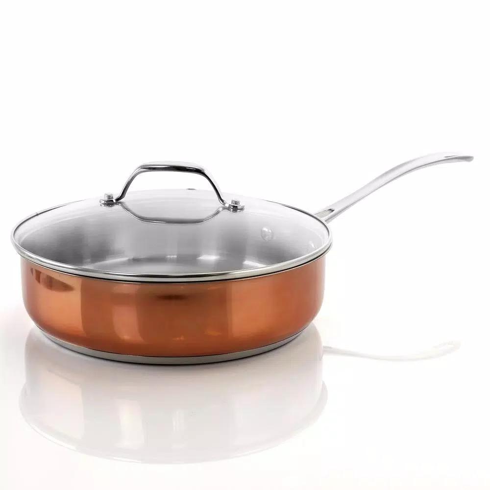 Oster Carabello 3.5 Qt. Stainless Steel Nonstick Saute Pan with Glass Lid, Copper