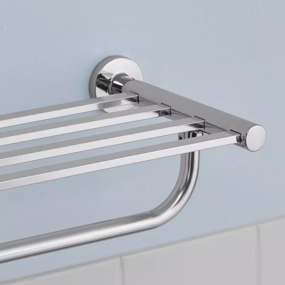 Glacier Bay Modern 21 in. Wall Mount Towel Rack with Shelf and Bar in Chrome
