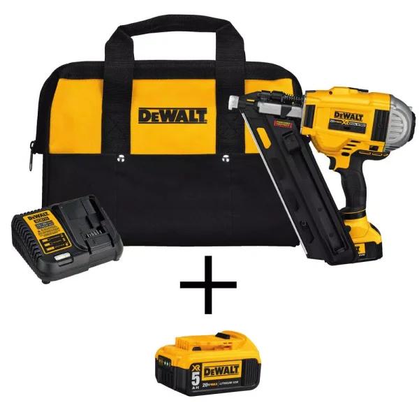 DEWALT 20V MAX XR Brushless 30-Degree Framing Nailer Kit with 4Ah and Bonus 5Ah Battery