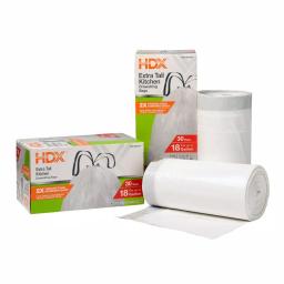 HDX 18 Gallon White Kitchen and Compactor Drawstring Trash Bags, 60-Count thumbnail 2