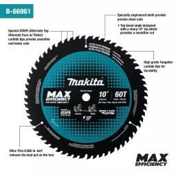 Makita 10 in. 60T Carbide-Tipped Max Efficiency Miter Saw Blade thumbnail 2