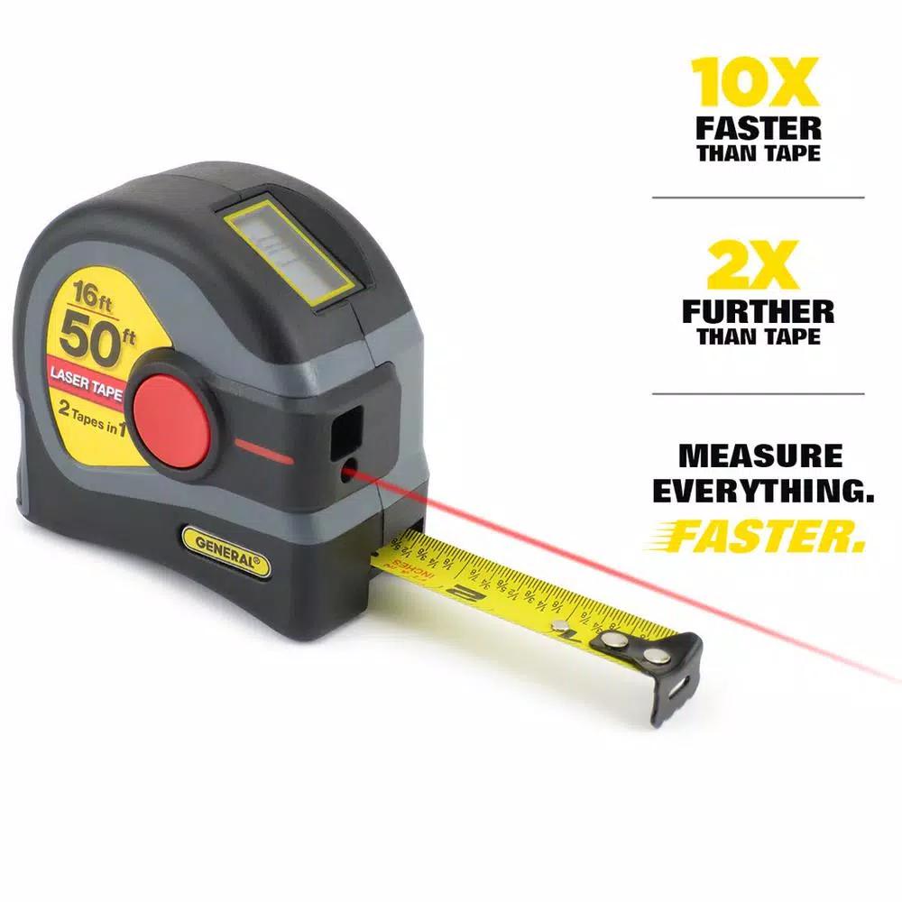 General Tools 2-in-1 Laser Tape Measure, 16 ft. Steel Tape & 50 ft. Laser Distance Measurer