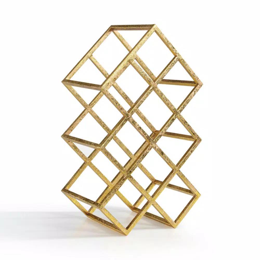 DANYA B Sparkling Gold Iron 9-Bottle Wine Rack - Modern Tabletop Storage