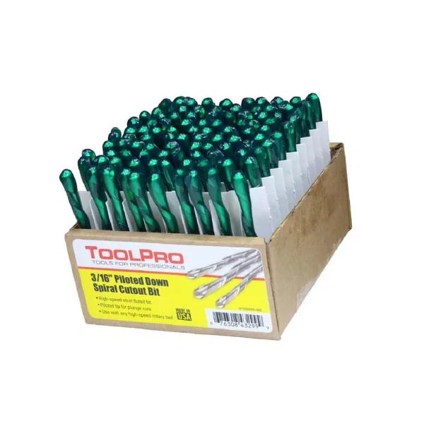 ToolPro 3/16 in. Piloted Down Spiral Cutout Bits, 100-Pack