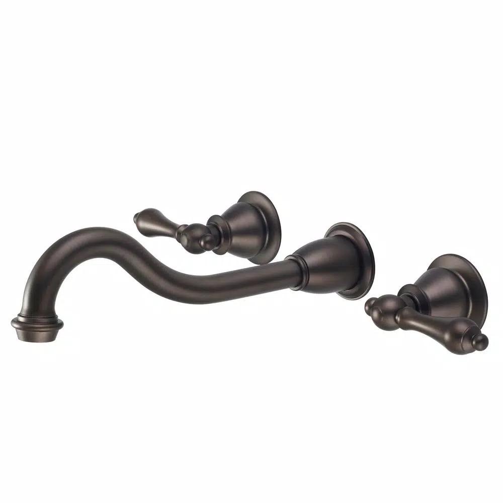 Water Creation Wall Mount 2-Handle Elegant Spout Bathroom Faucet, Oil Rubbed Bronze