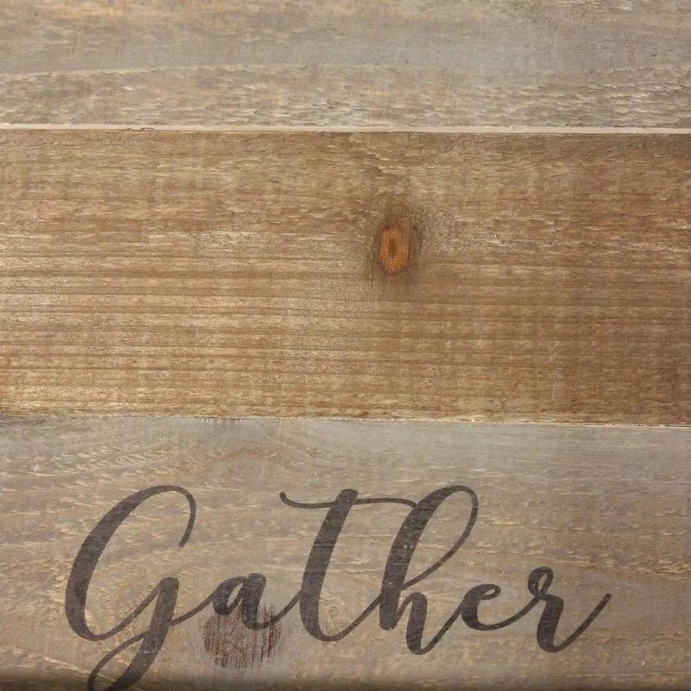 Stratton Home Decor "Gather" Wood Tray - Distressed Farmhouse Style with Metal Handles