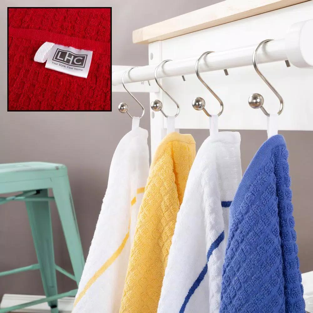 Lavish Home 8-Piece Waffle Weave Cotton Kitchen Towel Set, Multi-Color Striped and Solid