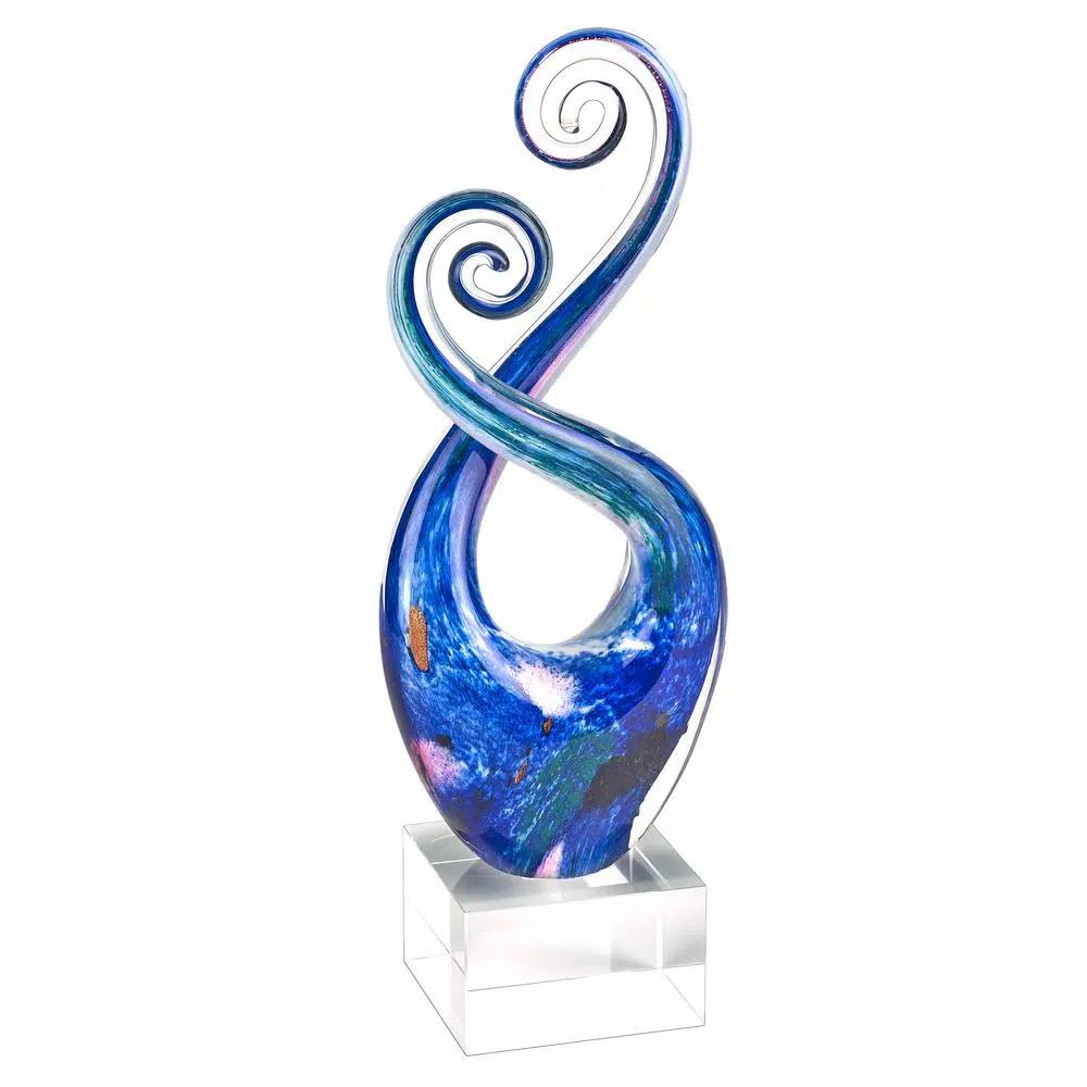 Badash Crystal Monet Murano Style Art Glass Swirl Abstract Centerpiece on Crystal Base, 12 in.