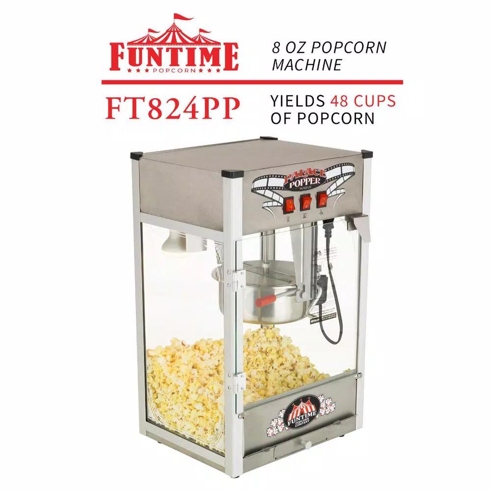Funtime Palace Popper 8 oz. Hot Oil Kettle Popcorn Machine, Stainless Steel Countertop Popper