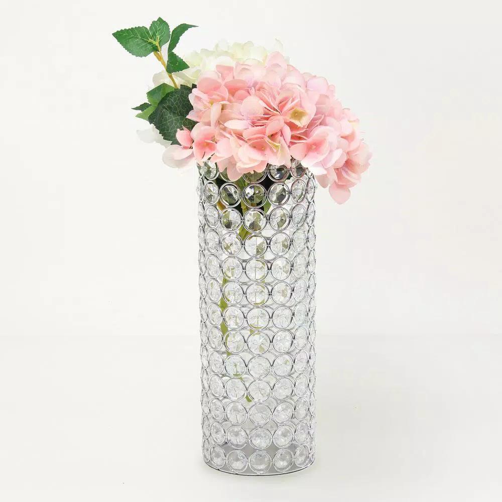 Elegant Designs 11.25 in. Chrome and K5 Crystal Cylinder Decorative Table Vase