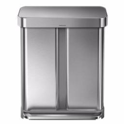 simplehuman 15 Gallon Dual Compartment Stainless Steel Step Trash Can and Recycling Bin thumbnail 1