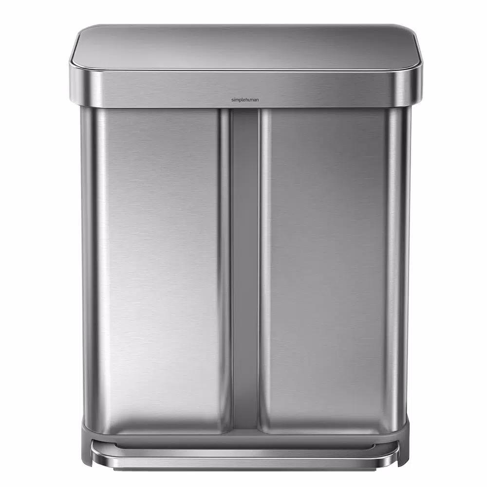 simplehuman 15 Gallon Dual Compartment Stainless Steel Step Trash Can and Recycling Bin