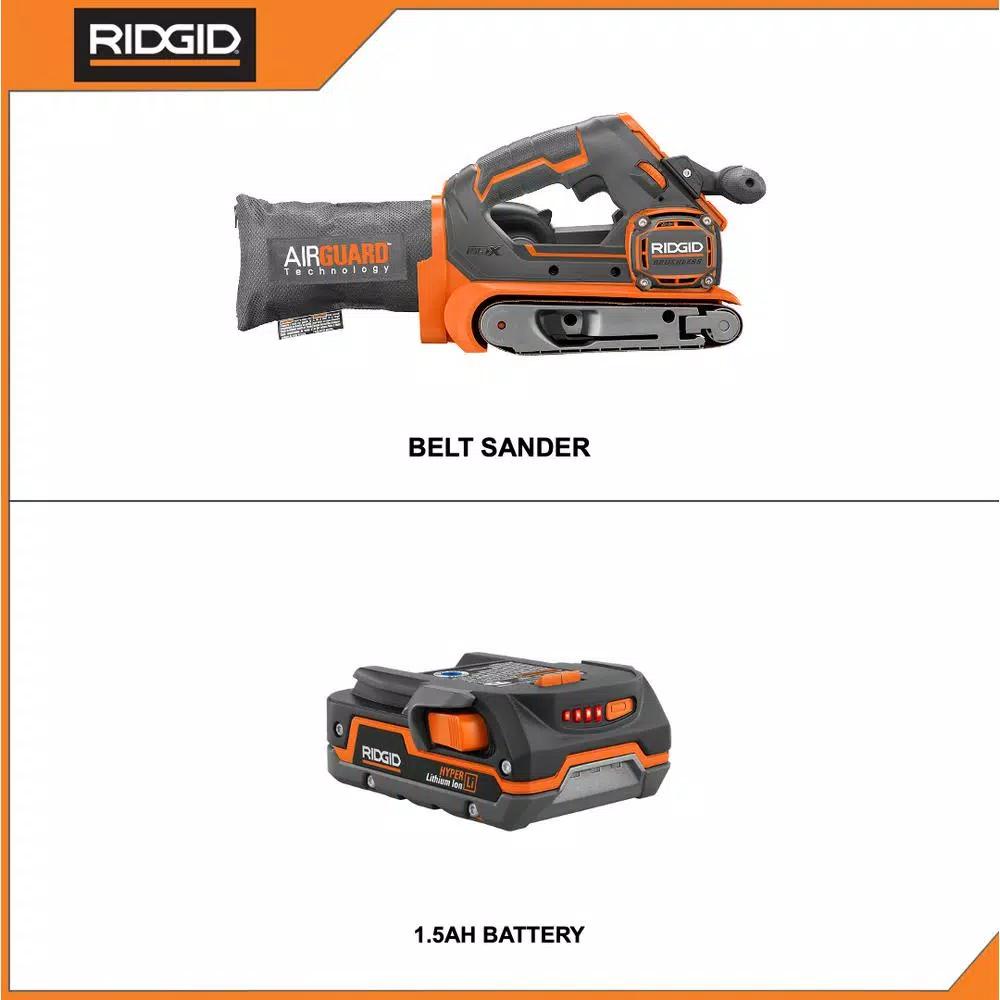 RIDGID 18V Cordless Brushless 3 in. x 18 in. Belt Sander with 1.5 Ah Lithium-Ion Battery
