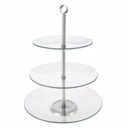Classic Cuisine 3-Tier Round Tempered Glass Dessert Tray with Stainless Steel Base (5 Per Case) thumbnail 1