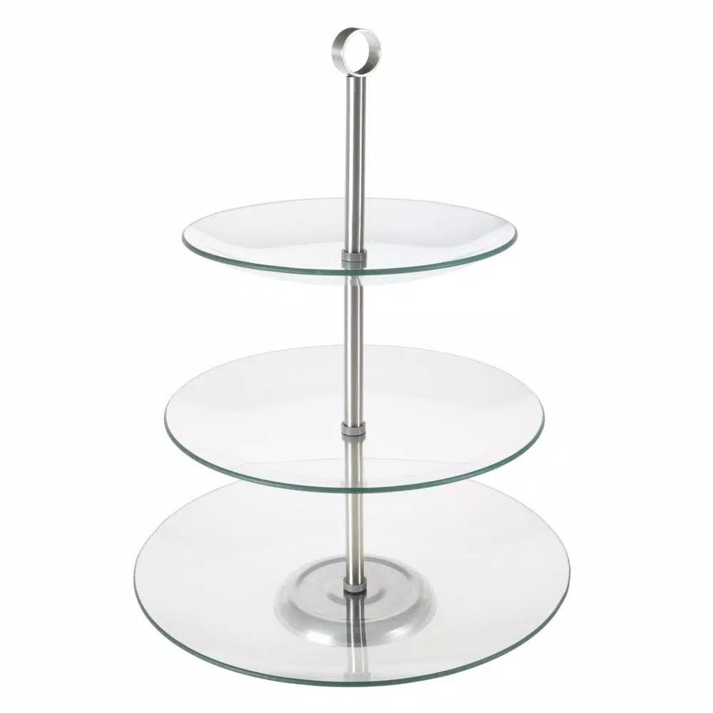 Classic Cuisine 3-Tier Round Tempered Glass Dessert Tray with Stainless Steel Base (5 Per Case)