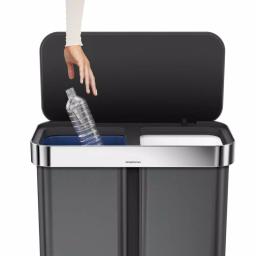 simplehuman 58L Black Stainless Steel Dual Compartment Rectangular Step-On Recycling Trash Can thumbnail 3