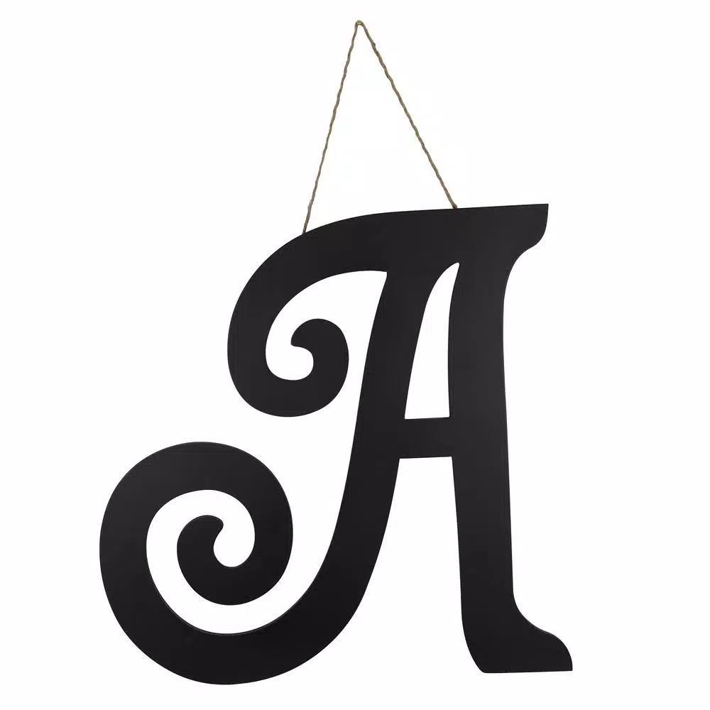 Decor Therapy 20 in. Black Script Letter A Matte MDF Wall Decor