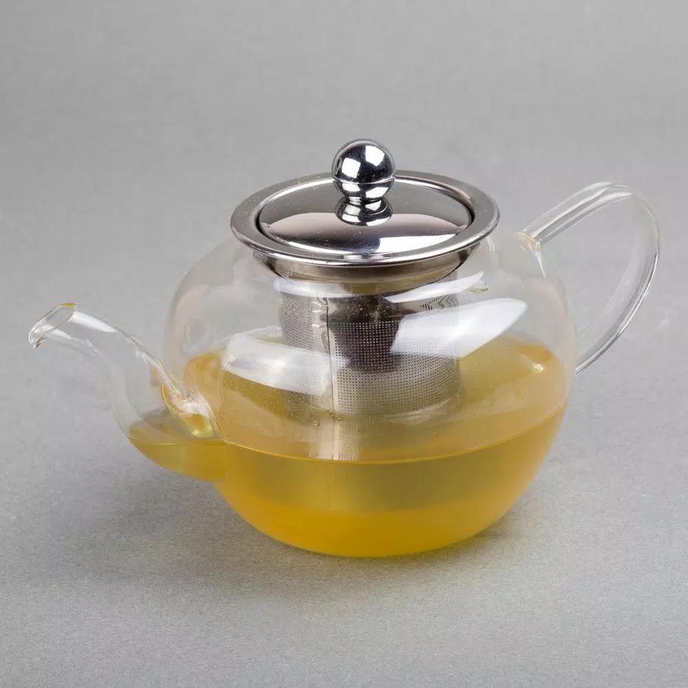 Creative Home 20 oz Borosilicate Glass Teapot with Stainless Steel Removable Lid and Infuser Basket