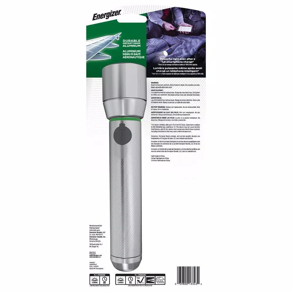 Energizer Vision HD Metal Rechargeable LED Flashlight, 1000 Lumens, USB Power Bank Function