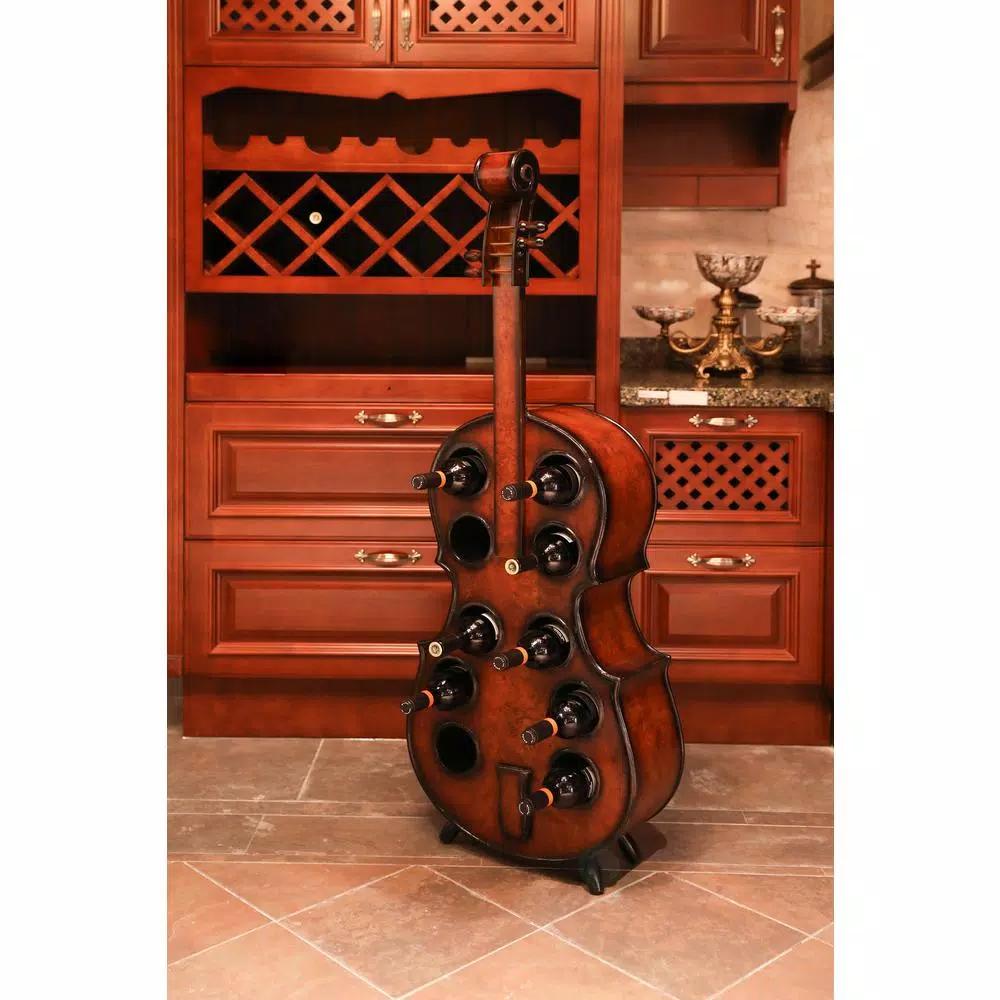 Vintiquewise Vintage Wooden Cello Shaped Wine Rack - 10 Bottle Floor Display