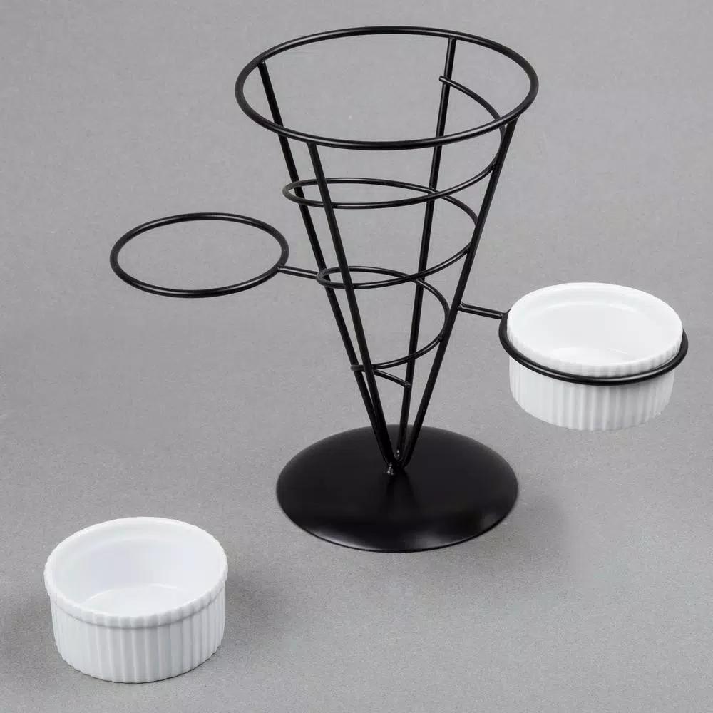 Creative Home Black Iron Wire French Fry Holder Set with 2 Ceramic Ramekins for Dipping Sauce