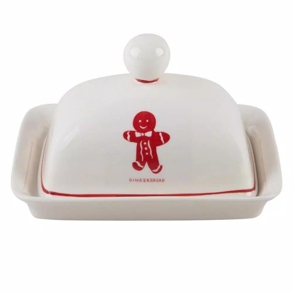 Molly Hatch Gingerbread Butter Dish, 6.75 in. Ceramic Stoneware Holiday Serving Dish