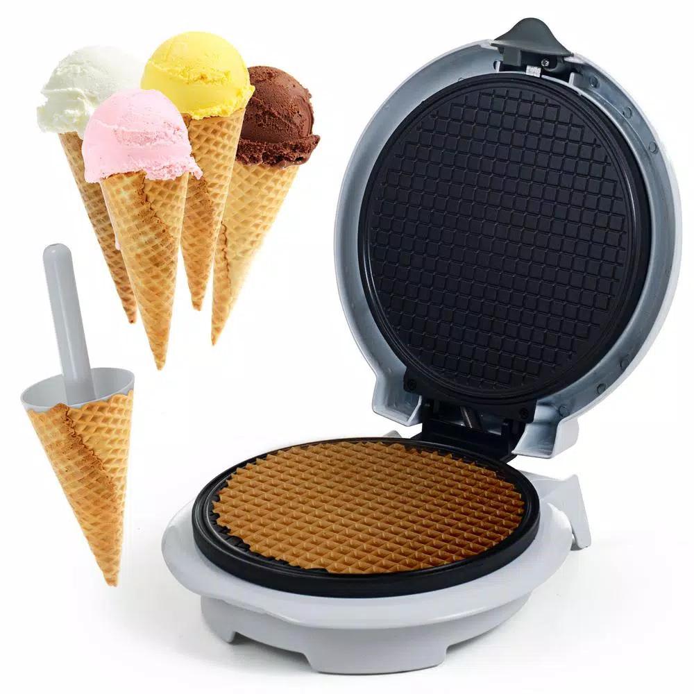 Chef Buddy Single Waffle Cone Maker, 7.5 inch Non-Stick Waffle Iron, White