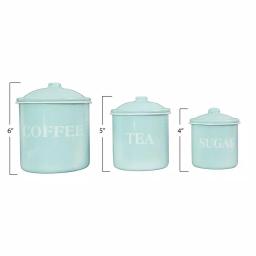 3R Studios 3-Piece Green Metal Kitchen Canister Set with Lids - Coffee, Tea, and Sugar Typography thumbnail 2