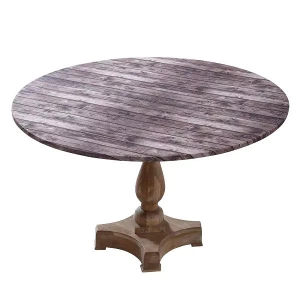 Brielle Home 42" Round Cotton Fitted Table Cover, Distressed Wood Print