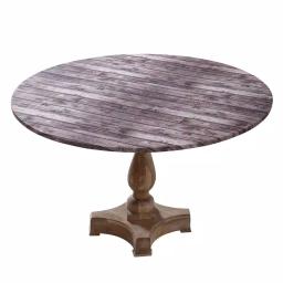 Brielle Home 42" Round Cotton Fitted Table Cover, Distressed Wood Print thumbnail 1