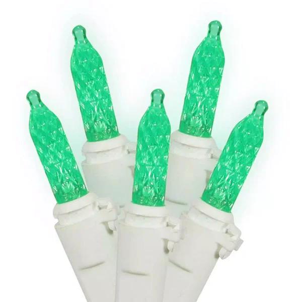 Vickerman M5 Mini LED Christmas Lights, Green Bulbs with White Wire, 70 Count, 35 ft. String
