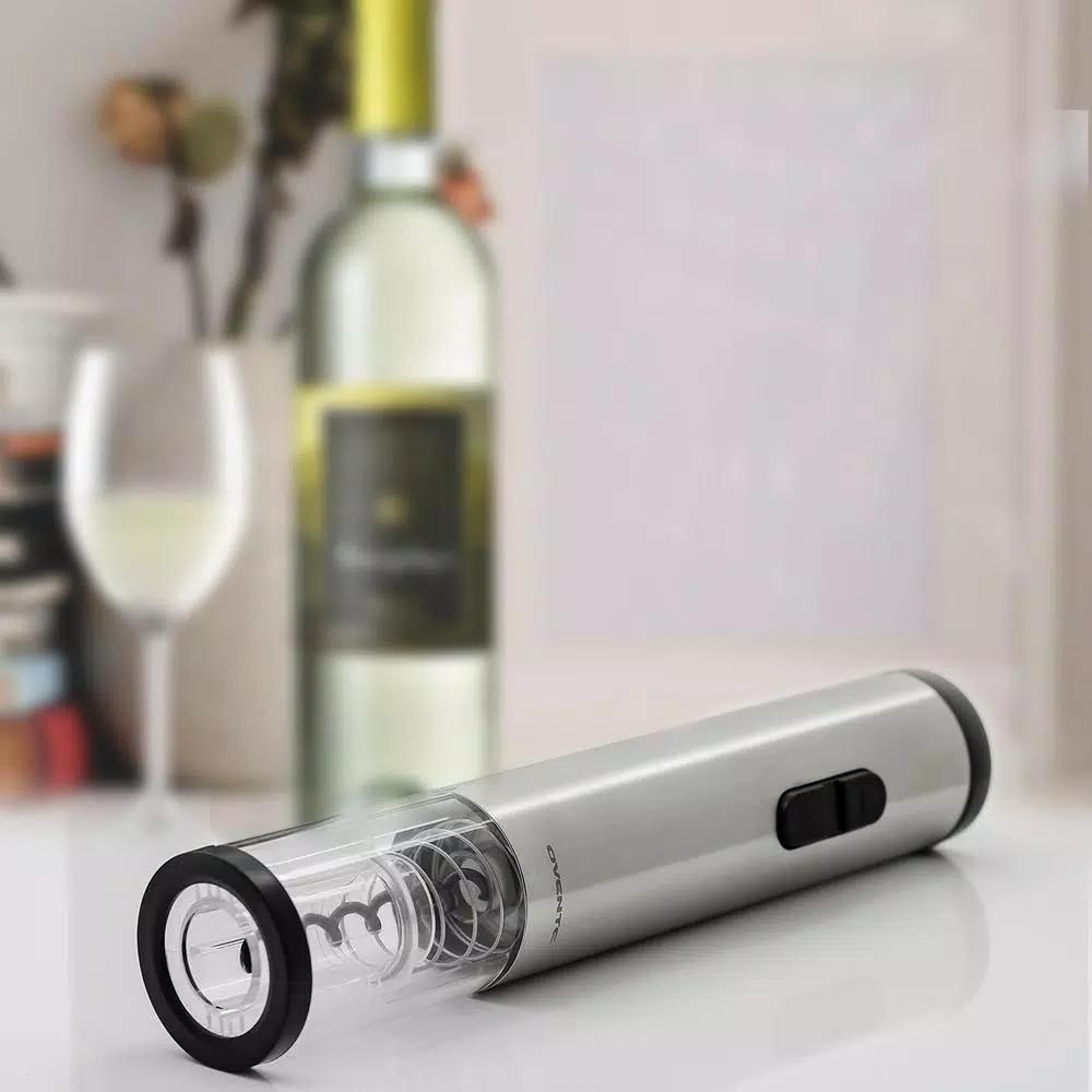 Ovente Electric Wine Bottle Opener with Foil Cutter and LED Light, Stainless Steel, Silver