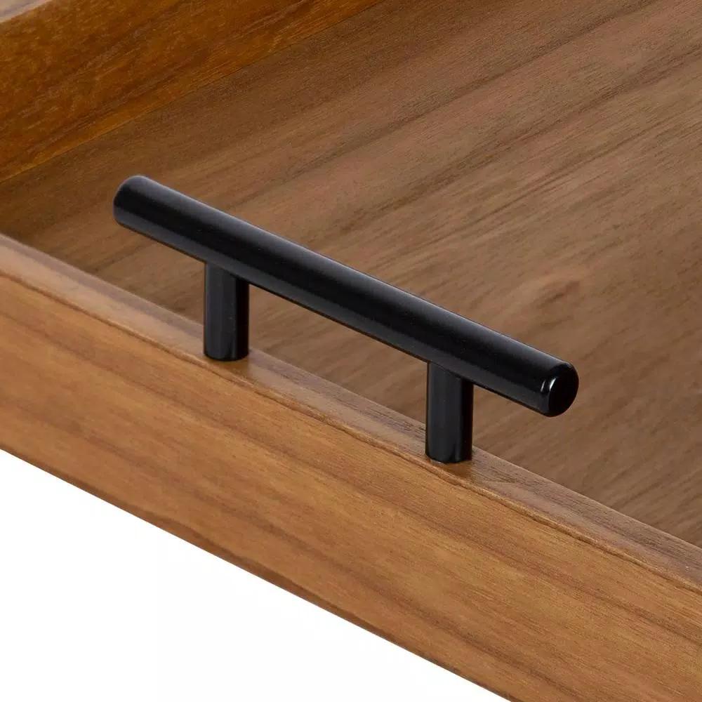 Kate and Laurel Lipton 16 in. Square Decorative Wood Tray with Black Metal Handles, Rustic Farmhouse Style