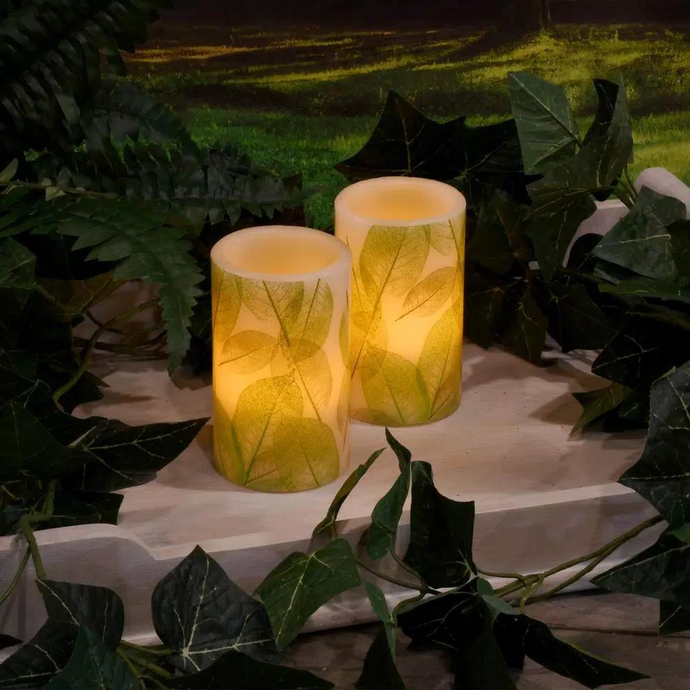 LUMABASE Lace Leaf Battery Operated Wax LED Candles - Set of 2